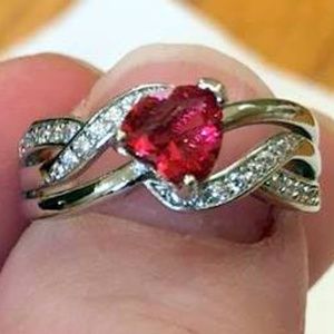 Elegant, feminine red ruby cz ring, 925 stamped